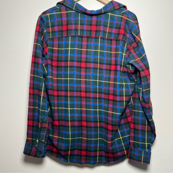 LL Bean Women's Scotch‎ Plaid Flannel Shirt Medium Green Red Relaxed Cabincore - Picture 6 of 9